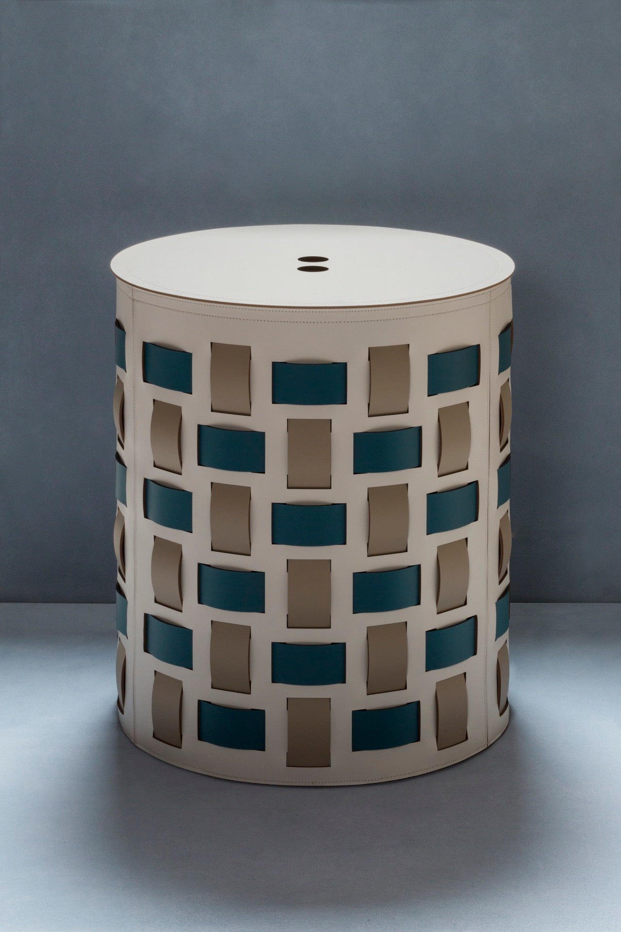 Lisbona Storage Basket: Regenerated Leather with Bands (Monochrome, Bicolor, Tricolor)