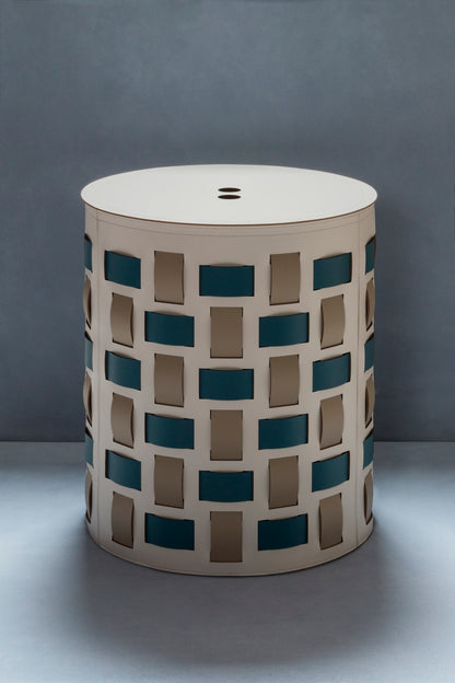 Lisbona Storage Basket: Regenerated Leather with Bands (Monochrome, Bicolor, Tricolor)