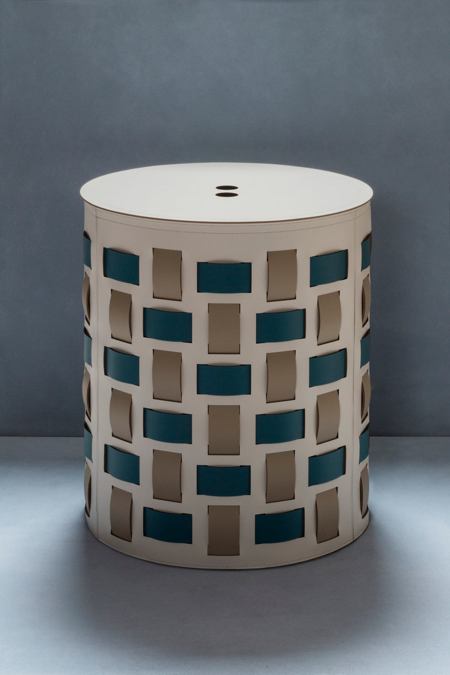 Lisbona Storage Basket: Regenerated Leather with Bands (Monochrome, Bicolor, Tricolor)