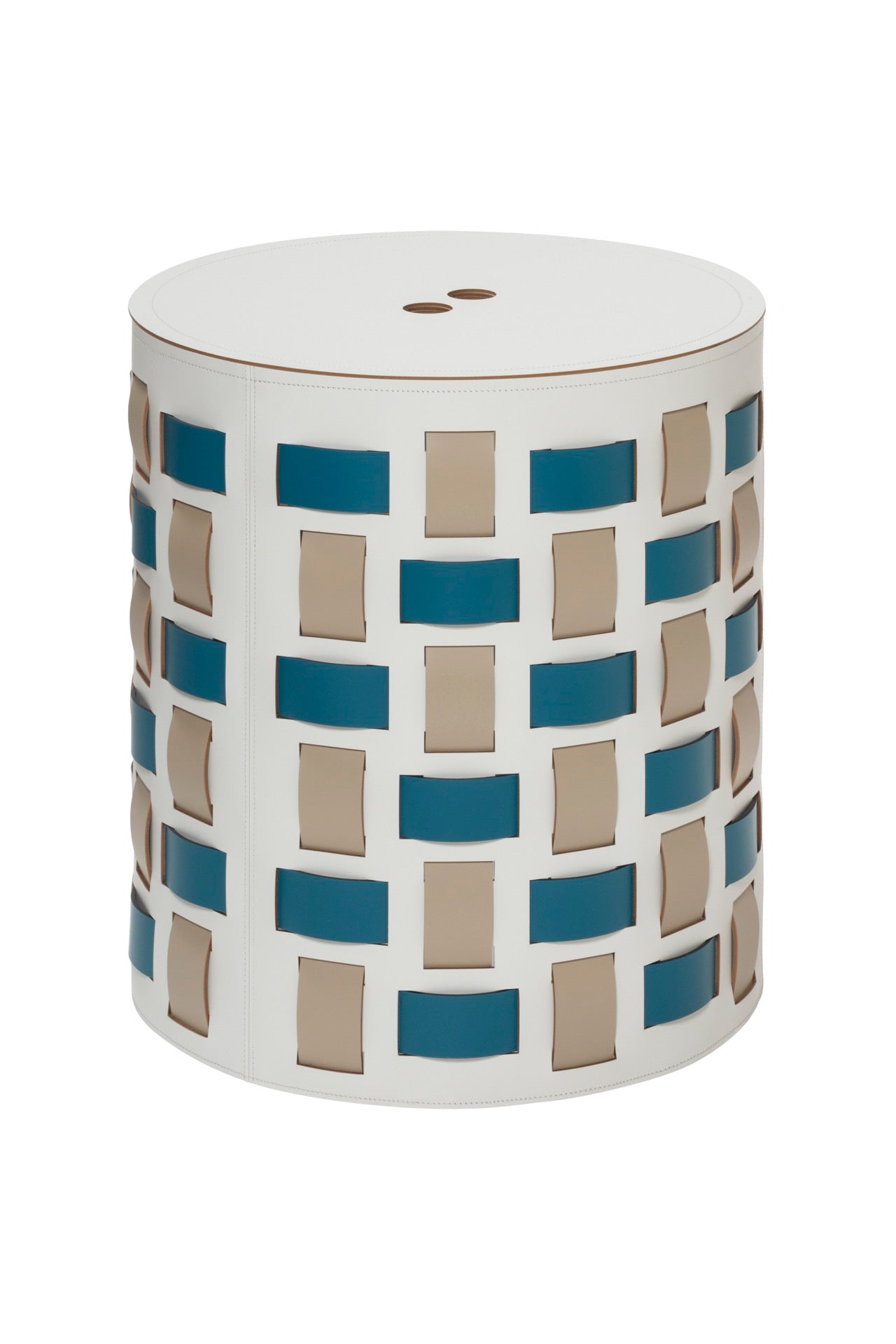 Lisbona Storage Basket: Regenerated Leather with Bands (Monochrome, Bicolor, Tricolor)