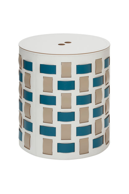 Lisbona Storage Basket: Regenerated Leather with Bands (Monochrome, Bicolor, Tricolor)