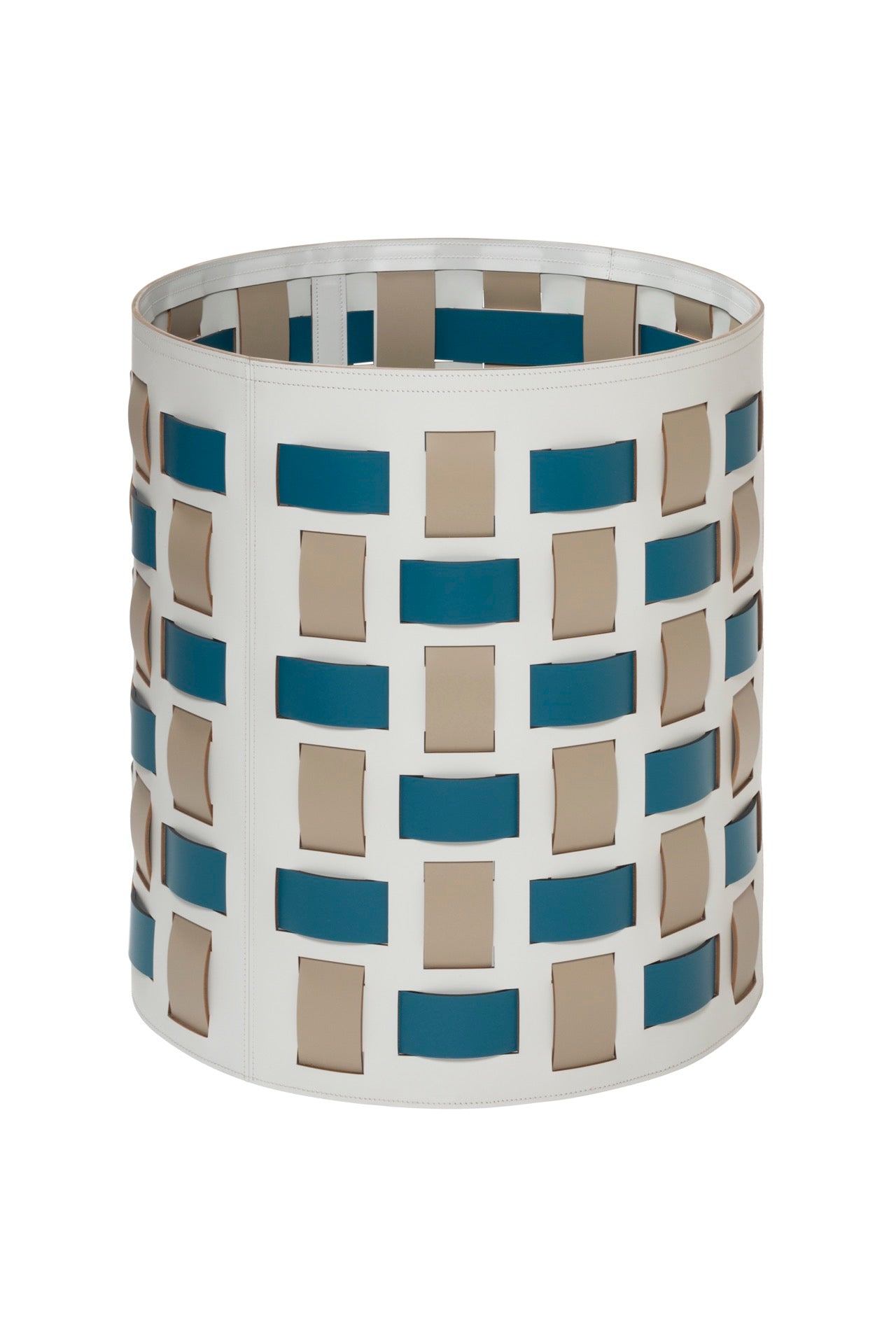 Lisbona Storage Basket: Regenerated Leather with Bands (Monochrome, Bicolor, Tricolor)