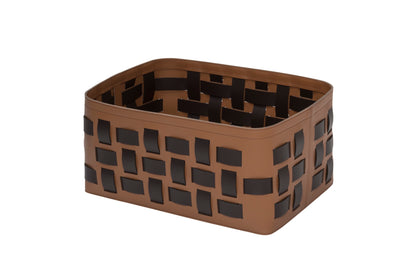 Lisbona Storage Basket: Regenerated Leather with Bands (Monochrome, Bicolor, Tricolor)