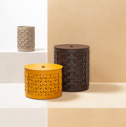Rudi Bolero | Basket: Regenerated leather with geometric cutout pattern and optional bicolor finish, designed by Simone Fanciullacci for storing laundry, towels, or magazines | Storage / Storage Baskets & Boxes | 2Jour Concierge, your luxury lifestyle shop
