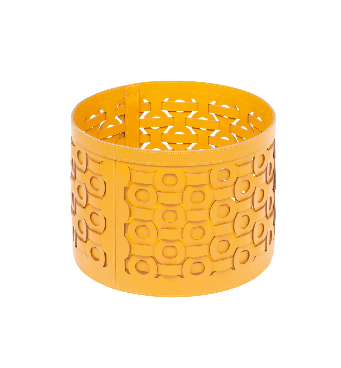 Rudi Bolero | Basket: Regenerated leather with geometric cutout pattern and optional bicolor finish, designed by Simone Fanciullacci for storing laundry, towels, or magazines | Storage / Storage Baskets & Boxes | 2Jour Concierge, your luxury lifestyle shop