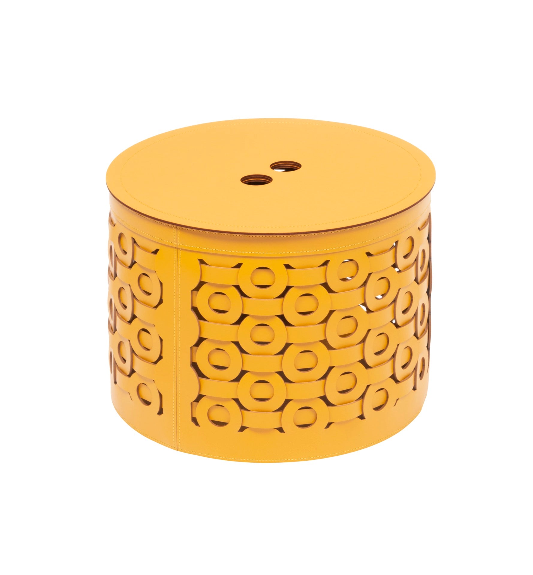 Rudi Bolero | Basket: Regenerated leather with geometric cutout pattern and optional bicolor finish, designed by Simone Fanciullacci for storing laundry, towels, or magazines | Storage / Storage Baskets & Boxes | 2Jour Concierge, your luxury lifestyle shop