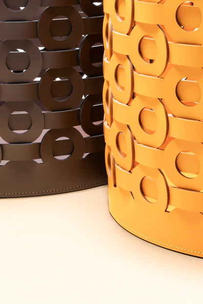 Bolero Regenerated Leather Basket, Round Monochrome with Cutout Pattern