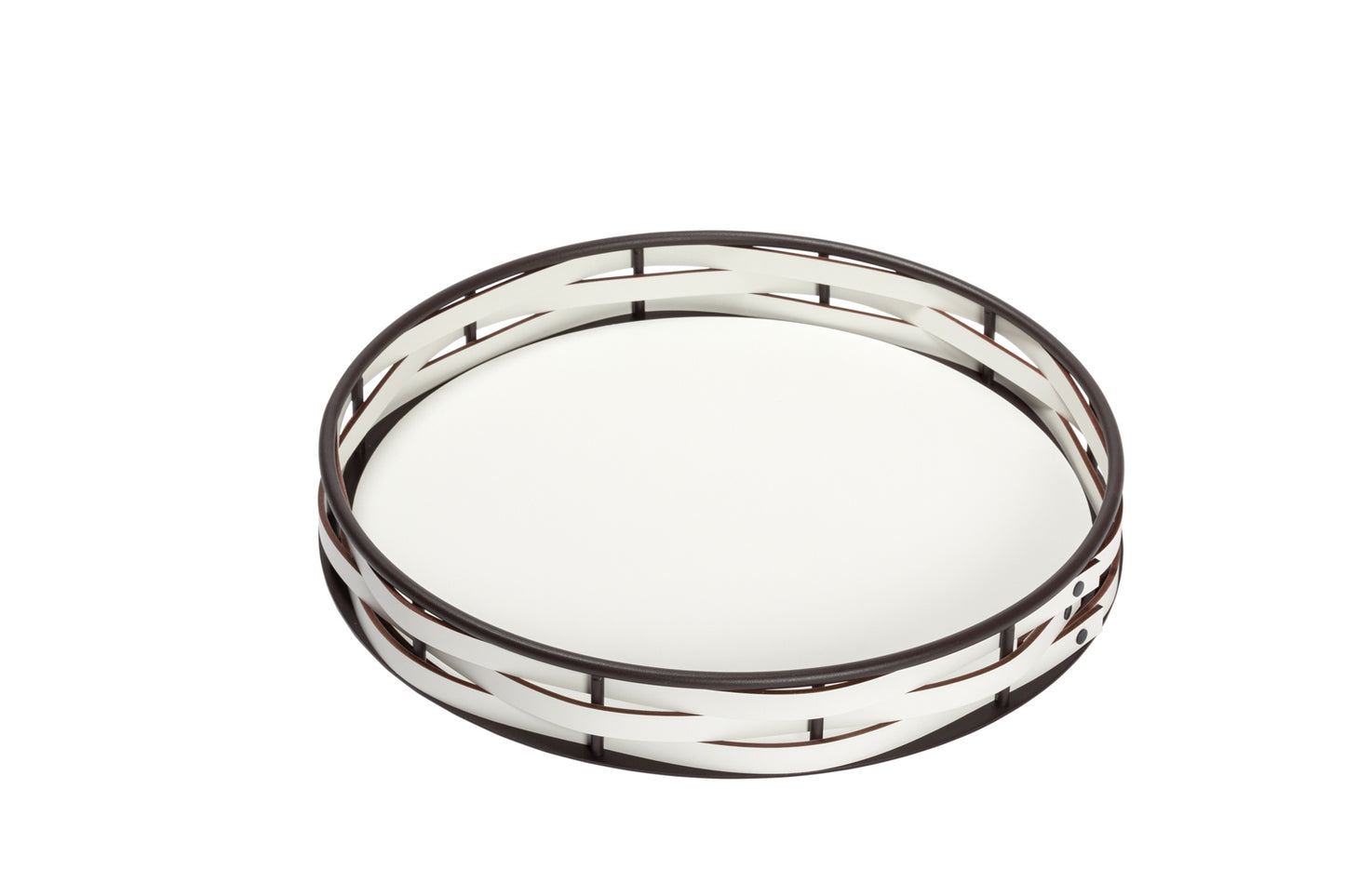 Nassa Regenerated Leather Tray w Dark-Stained Aluminum Framework, Round