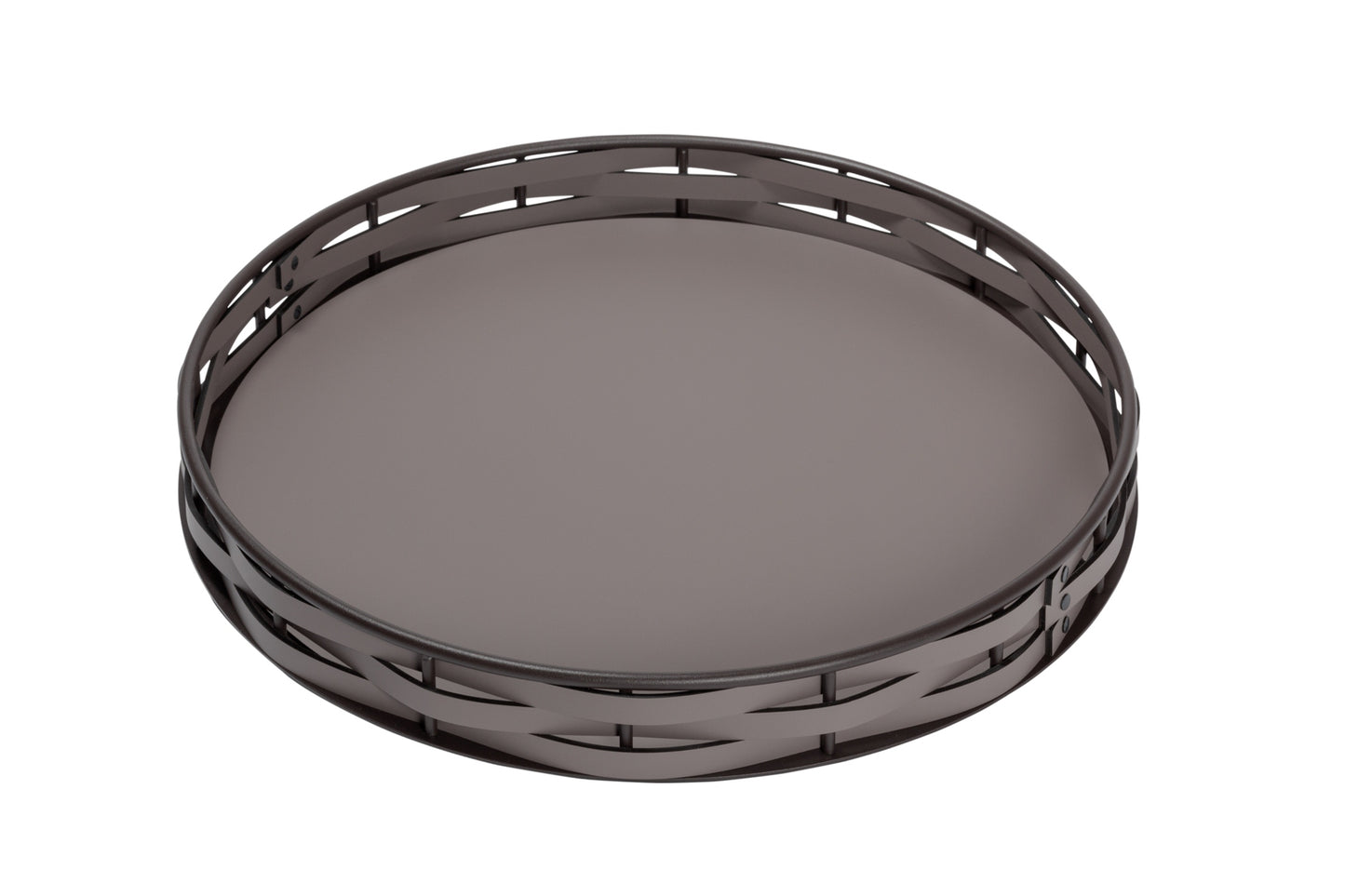 Nassa Regenerated Leather Tray w Dark-Stained Aluminum Framework, Round