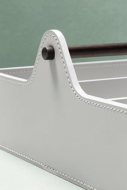 Rudi Circuit | Basket with Dividers: Regenerated leather with dark-stained metal handle and smooth, matte finish, for organized storage of cutlery or small items | Storage / Storage Baskets & Boxes | 2Jour Concierge, your luxury lifestyle shop
