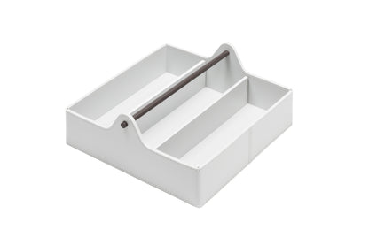 Rudi Circuit | Basket with Dividers: Regenerated leather with dark-stained metal handle and smooth, matte finish, for organized storage of cutlery or small items | Storage / Storage Baskets & Boxes | 2Jour Concierge, your luxury lifestyle shop