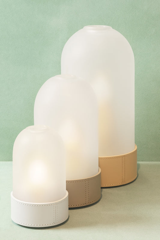 Hotaru N°1 Lantern by RUDI | Finest regenerated leather base with water-resistant and UV-resistant finish | Features a removable frosted borosilicate glass cap for a subtle, diffused glow | Versatile accent piece to create enchanting atmospheres | Home Decor and Lighting | 2Jour Concierge, your luxury lifestyle shop






