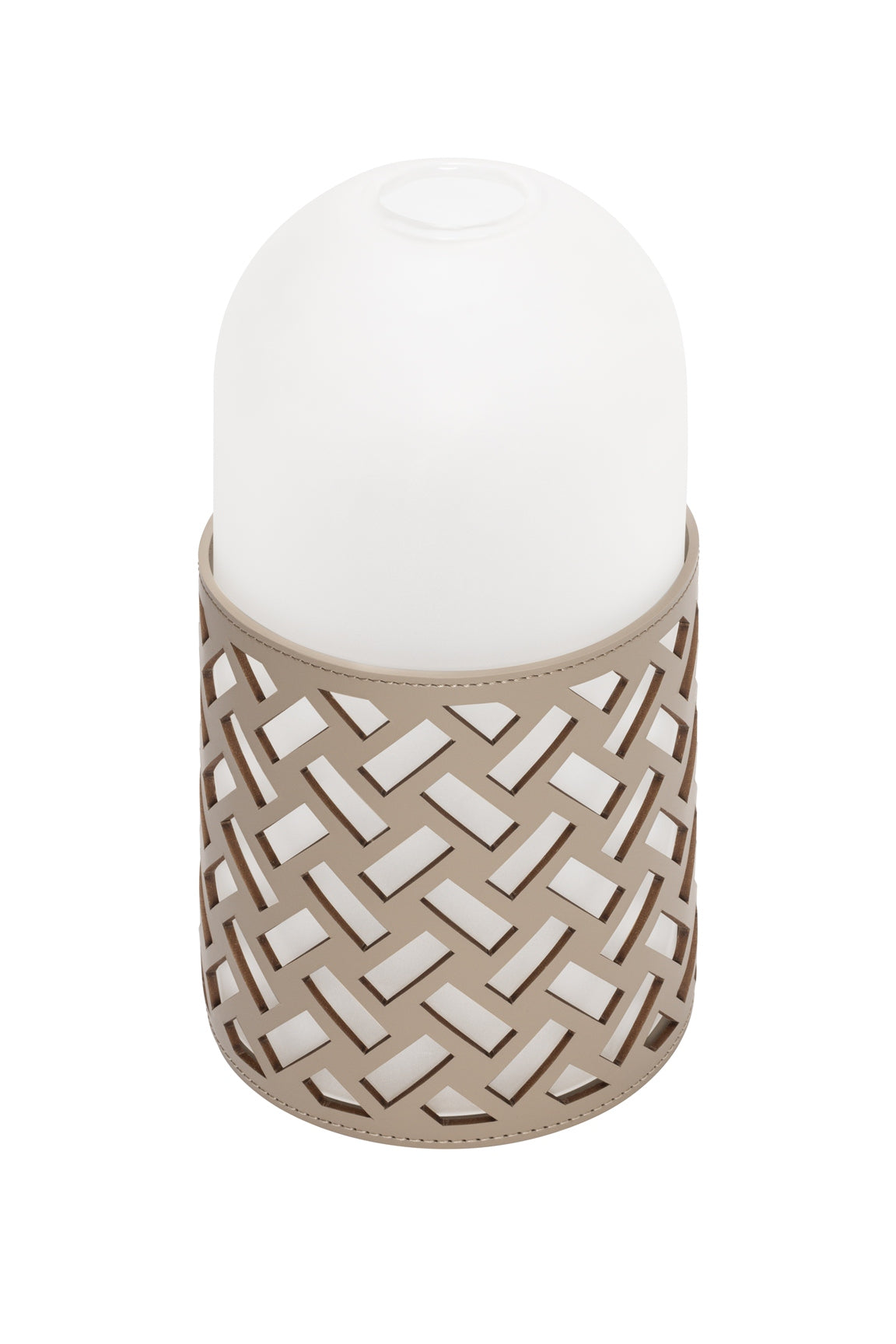 Hotaru N°2 Lantern w Regenerated Leather Base with Perforated Motif & Frosted Borosilicate Glass Cap