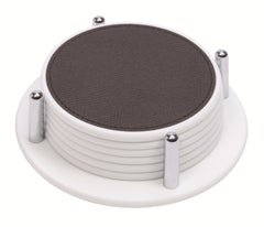 Sirmione Coaster Set with Holder Round: White Corian® with Leather Insert