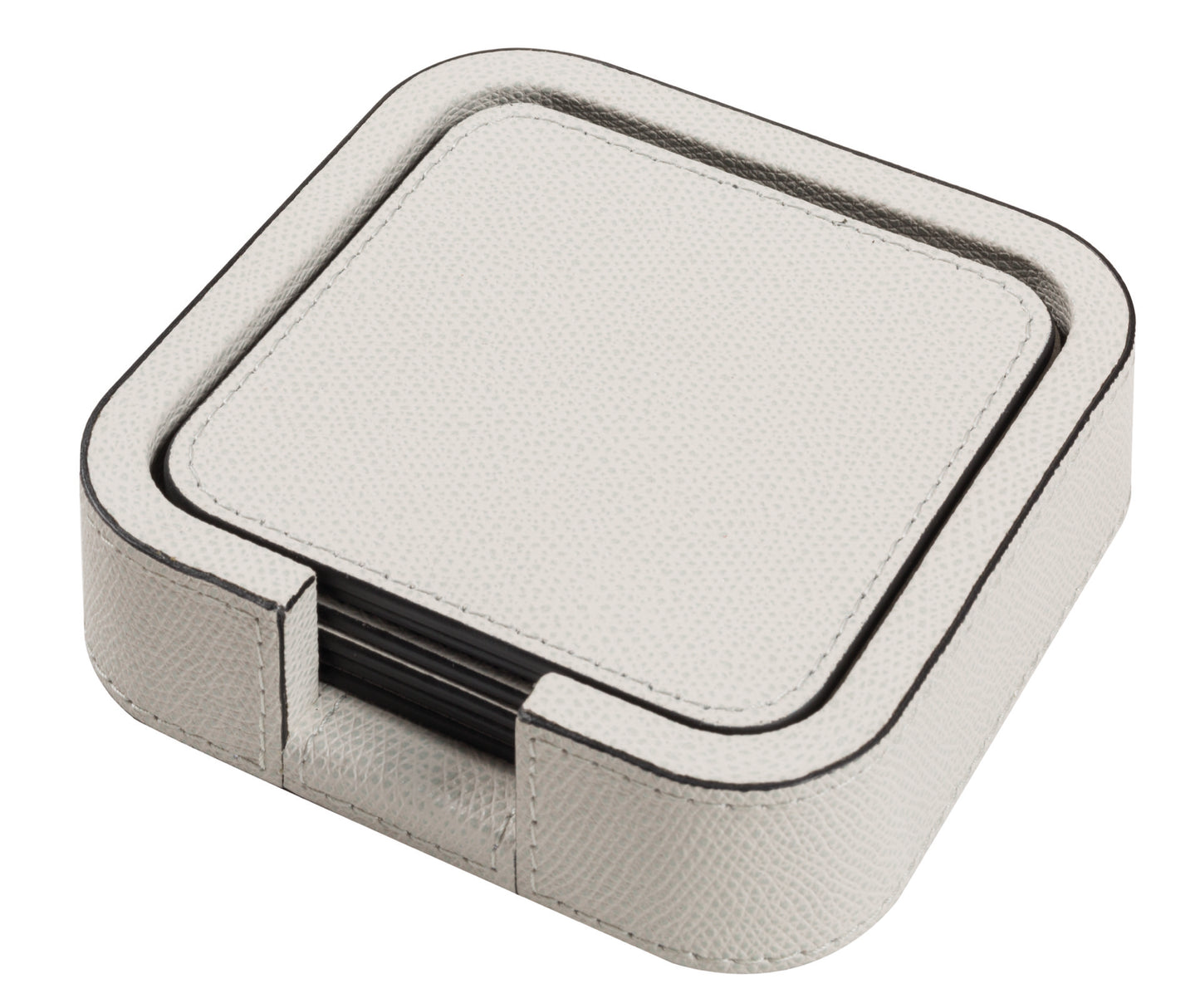 Tao Leather-Covered Wood Coaster Holder with 6 Leather Coasters