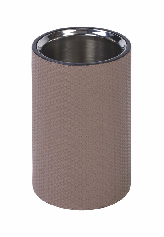 Giobagnara Athabasca | Bottle Cooler: Leather and stainless steel with insulated interior and satin finish, for keeping wine or champagne bottles chilled at the table | Serveware & Hospitality / Serving Dishes | 2Jour Concierge, your luxury lifestyle shop