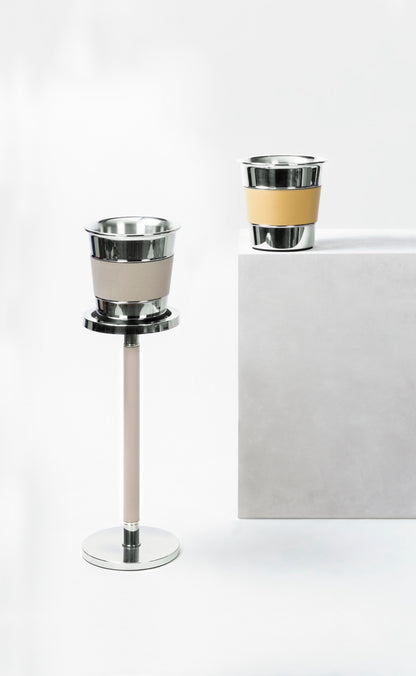 Ocean Leather-covered Steel Champagne Bucket with Optional Stand