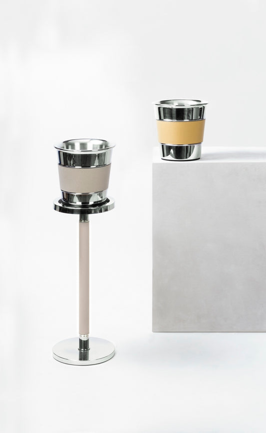 Ocean Leather-covered Steel Champagne Bucket with Optional Stand