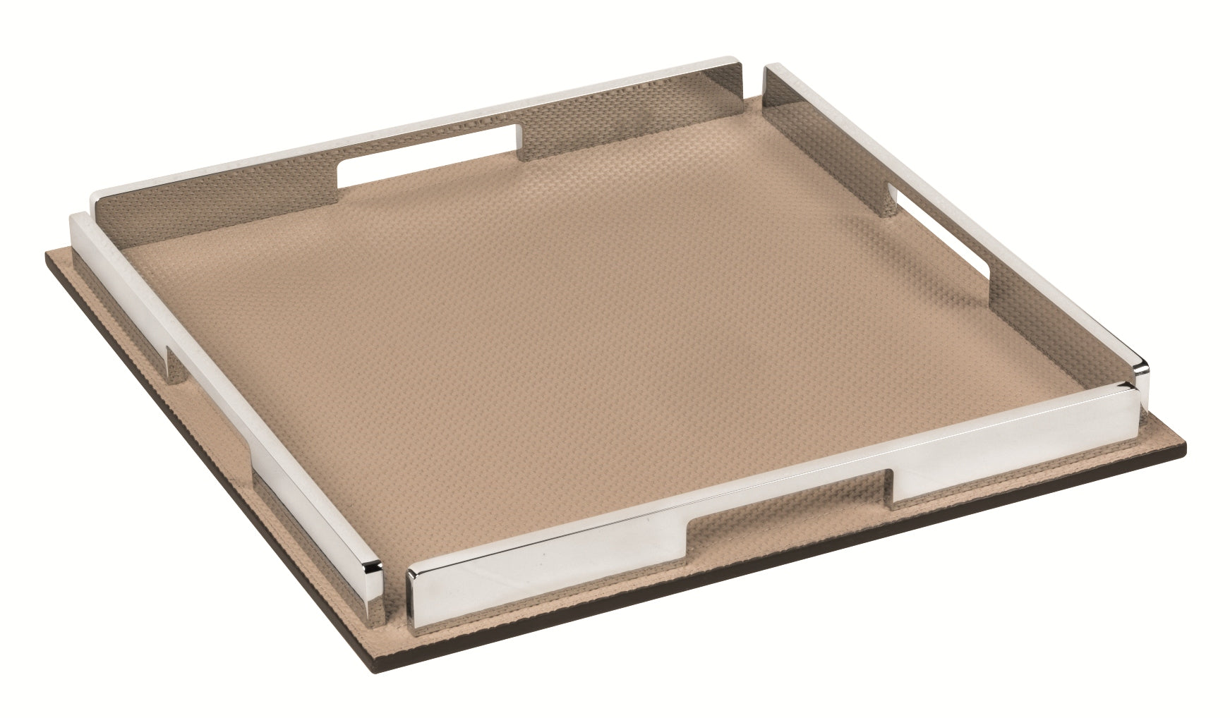 Giobagnara Belgravia Tray | Refined leather-covered tray with a wood structure and sleek chrome-finish metal handles | Elegant design with integrated side grips and clean edges, ideal for both serving and display | Crafted in Italy by Giobagnara | Serveware & decor | 2Jour Concierge, your luxury lifestyle shop