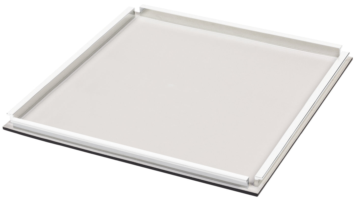 Chelsea Leather-Covered Wood Tray with Chrome-Finish Metal Handles
