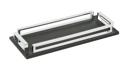 Giobagnara Madison | Rectangular Tray: Leather-covered wood with chrome handles, available in small and large | Serveware + Hospitality / Trays | 2Jour Concierge, your luxury lifestyle shop | contemporary entertaining, refined home décor, handcrafted in Italy