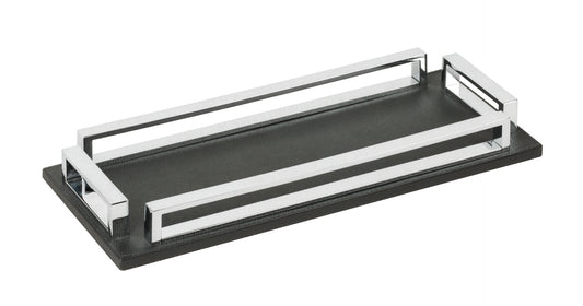 Giobagnara Madison | Rectangular Tray: Leather-covered wood with chrome handles, available in small and large | Serveware + Hospitality / Trays | 2Jour Concierge, your luxury lifestyle shop | contemporary entertaining, refined home décor, handcrafted in Italy