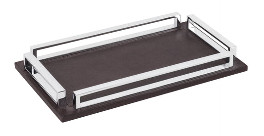 Giobagnara Madison | Rectangular Tray: Leather-covered wood with chrome handles, available in small and large | Serveware + Hospitality / Trays | 2Jour Concierge, your luxury lifestyle shop | contemporary entertaining, refined home décor, handcrafted in Italy