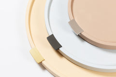 Puccini Round Leather-Covered Wood Tray with Metal Handles M