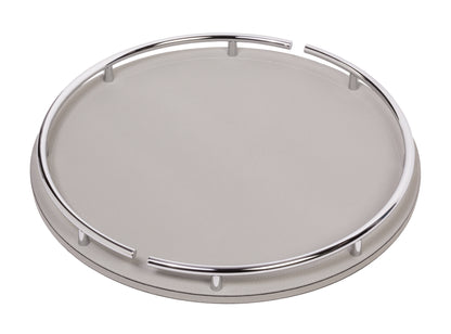 Giobagnara Circus | Tray: Leather-covered wood with chrome handles, available in round or oval | Serveware + Hospitality / Trays | 2Jour Concierge, your luxury lifestyle shop | contemporary elegance, Italian craftsmanship, luxury serving accessories