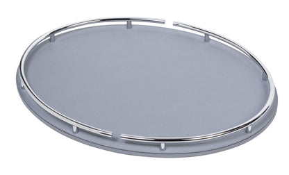 Giobagnara Circus | Tray: Leather-covered wood with chrome handles, available in round or oval | Serveware + Hospitality / Trays | 2Jour Concierge, your luxury lifestyle shop | contemporary elegance, Italian craftsmanship, luxury serving accessories