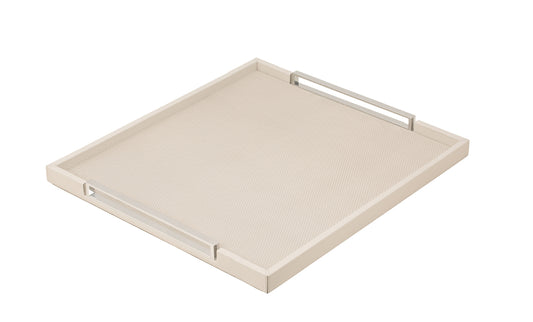 Giobagnara Victor Tray | Contemporary leather-covered tray with a wood core and polished chrome-finish metal handles | Defined by its clean lines and refined materials, perfect for serving or as an elegant surface for display | Crafted in Italy by Giobagnara | Serveware & decor | 2Jour Concierge, your luxury lifestyle shop