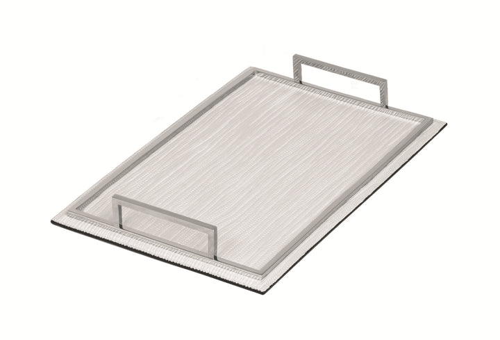 Defile Tray by Giobagnara | Leather-covered metal structure with brass frame and handles. | Home Decor and Serveware | 2Jour Concierge, your luxury lifestyle shop