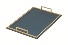 Defile Leather-Covered Metal Tray with Handles Rectangular Medium