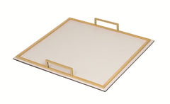 Defile Leather-Covered Metal Tray with Handles Square Small