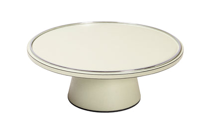 Giobagnara Neptune Rotating Raised Tray | Rotating raised tray with a leather-covered wood structure and metal ring available in three finishes: chrome, bronze, and brass | Home Decor and Serveware | 2Jour Concierge, your luxury lifestyle shop