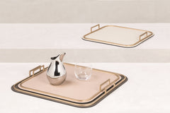 Bellini Square Leather-Covered Metal Tray with Metal Frame and Handles