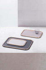 Rossini Rectangular Leather-Covered Metal Tray M Chrome