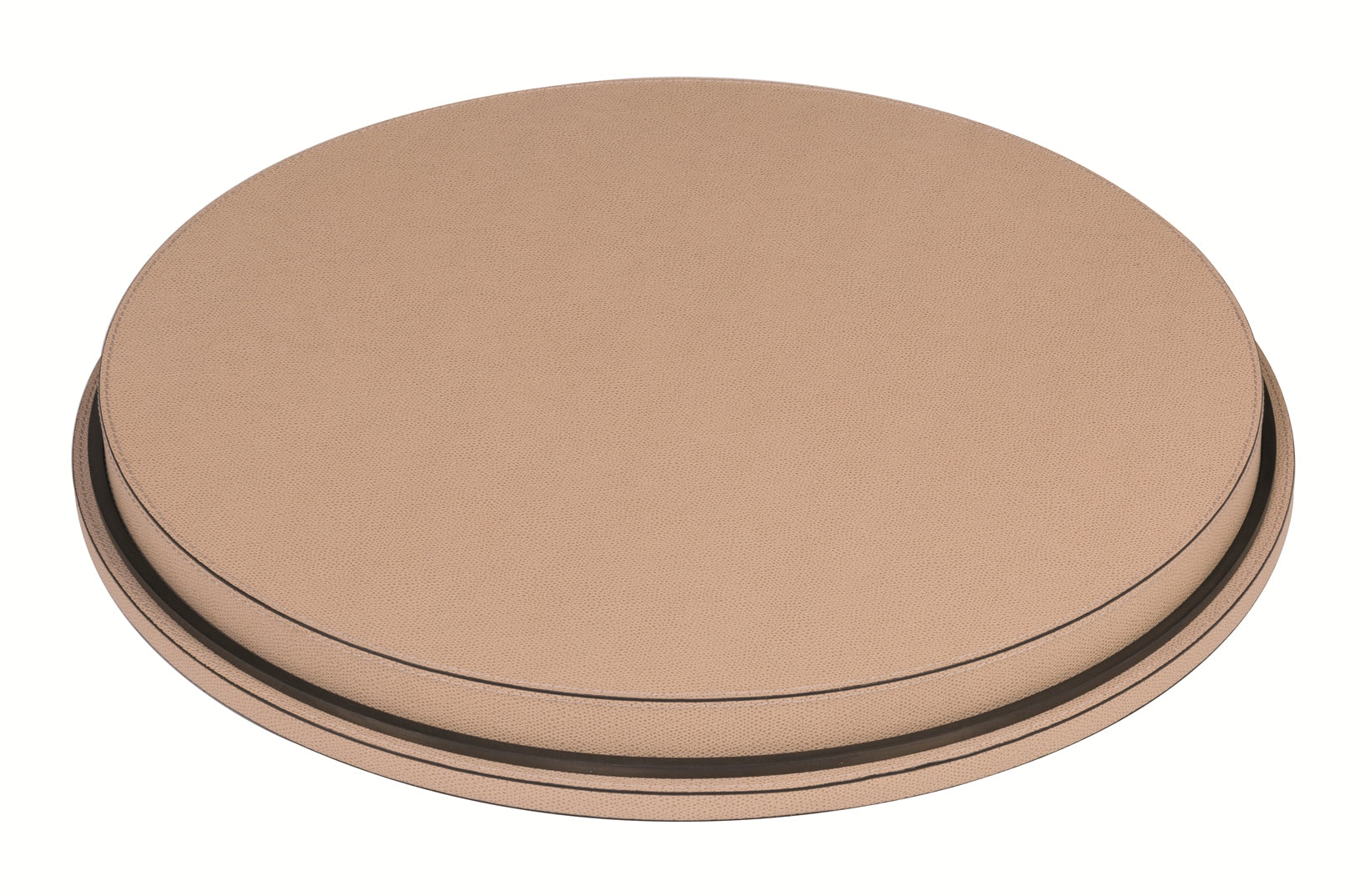 Giobagnara Saturn Lazy Susan Rotating Tray with Removable Tray | Rotating tray with leather-covered wood structure and metal ring, available in three finishes | Can be used as a high surface when placed upside down in the metal ring | Home Decor and Serveware | 2Jour Concierge, your luxury lifestyle shop