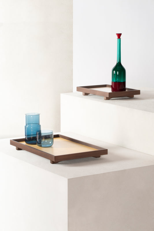 Giobagnara Jeremy Tray | Wood structure with fine leather inserts, available in various finishes | Home Decor and Serveware | 2Jour Concierge, your luxury lifestyle shop