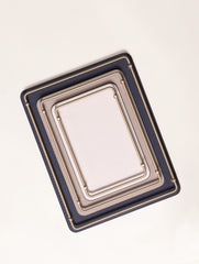 Rondò Leather-Covered Metal Tray Rectangular with Brass Frame and Handles