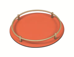 Rondò Leather-Covered Metal Tray Round with Brass Frame and Handles