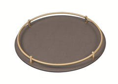 Rondò Leather-Covered Metal Tray Round with Brass Frame and Handles
