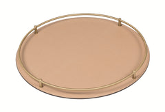 Rondò Leather-Covered Metal Tray Round with Brass Frame and Handles