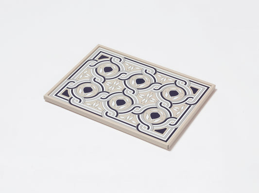 San Marco Leather-Covered Wood Rectangular Tray N.1 with Graphic Pattern Small