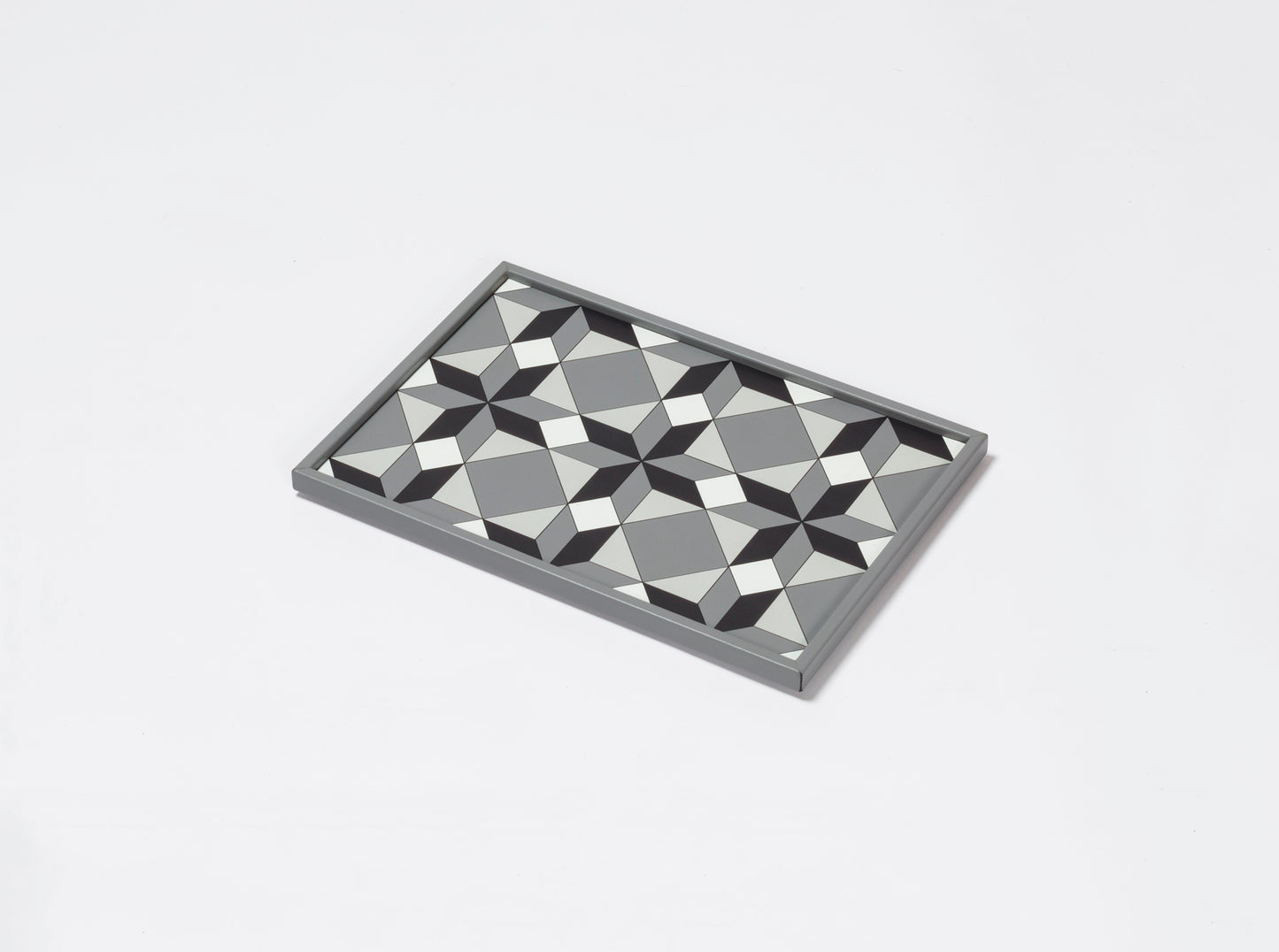 San Marco Rectangular Tray N.3 by Giobagnara | Leather-covered wood structure with a geometric illusory texture inspired by the floor of a hall in the Correr Museum in Venice | San Marco Collection | Combines historic legacy with modernity, celebrating Venice's artistic and cultural heritage | Home Decor and Serveware | 2Jour Concierge, your luxury lifestyle shop