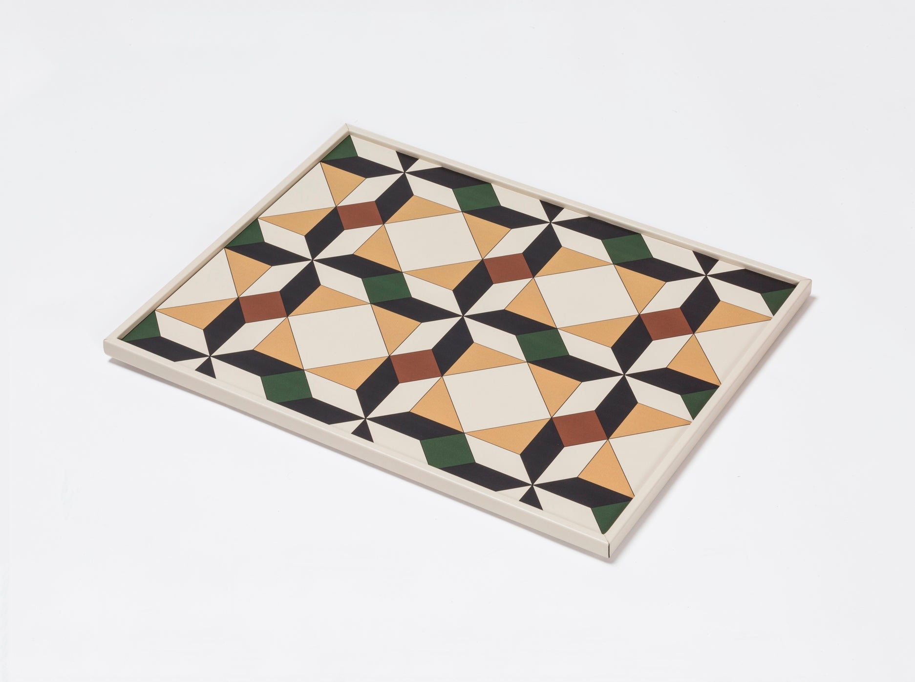 San Marco Rectangular Tray N.3 by Giobagnara | Leather-covered wood structure with a geometric illusory texture inspired by the floor of a hall in the Correr Museum in Venice | San Marco Collection | Combines historic legacy with modernity, celebrating Venice's artistic and cultural heritage | Home Decor and Serveware | 2Jour Concierge, your luxury lifestyle shop