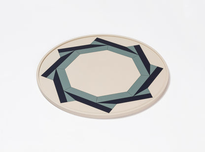 San Marco Round Tray N.1 by Giobagnara | Leather-covered wood structure with decoration inspired by a detail of the floor of the Basilica di San Marco | San Marco Collection | Combines historic legacy with modernity, celebrating Venice's artistic and cultural heritage | Home Decor and Serveware | 2Jour Concierge, your luxury lifestyle shop
