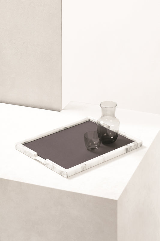 Giobagnara Ettore Marble Tray | Marble structure with a removable leather pad | Approximate weight: 9.5 kg | Luxurious and sturdy design | Home Decor and Serveware | 2Jour Concierge, your luxury lifestyle shop