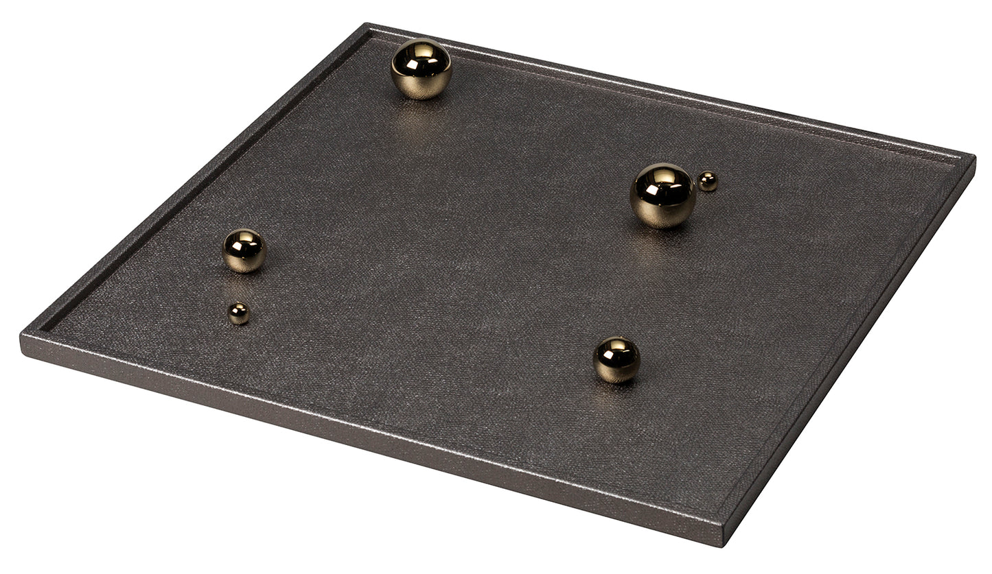 x Stephane Parmentier Champagne Leather-Covered Tray Square with Golden Spheres