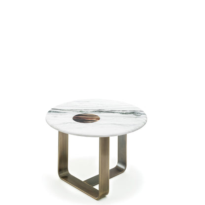 Arcahorn Apollo | Side Table: Satin Dalmata marble top with glossy horn inlay and satin metal structure, designed as a sculptural accent table for refined living interiors | Furniture / Side Tables | 2Jour Concierge, your luxury lifestyle shop